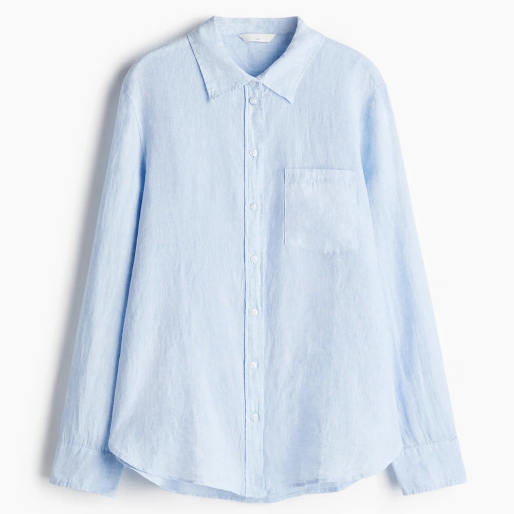 H&M Linen Button Down Light Blue Large